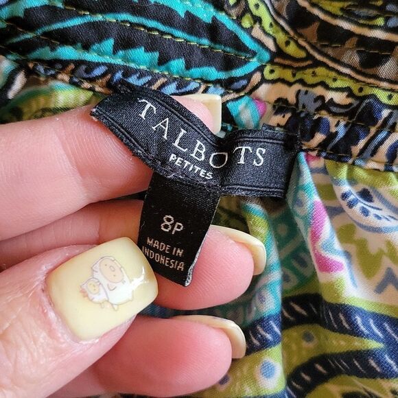 Talbots Petites satin paisley top, cap sleeves - Picture 5 of 8